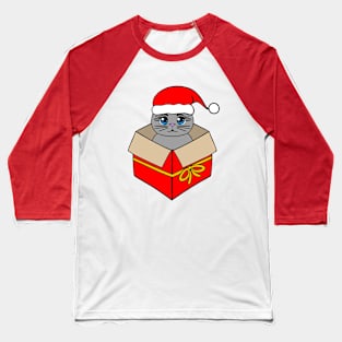 MEOWY Christmas Funny Cat Christmas Present Baseball T-Shirt